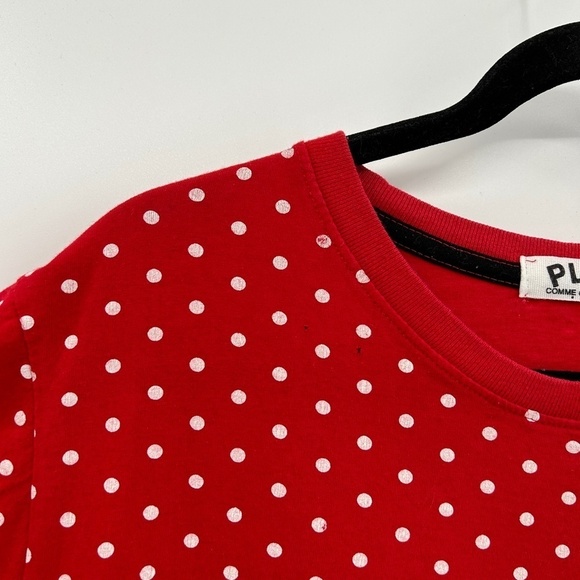 COMME DES GARCONS PLAY Red White Polka Dot Heart Embroidered T-Shirt Size XL - Picture 5 of 6
